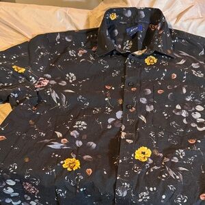 Apt. 9 Blue Floral Button-Down Shirt with Yellow and Pink Accents